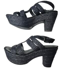 Stuart Weitzman Alex Woven Navy Platform Sandals Women's Size 10M